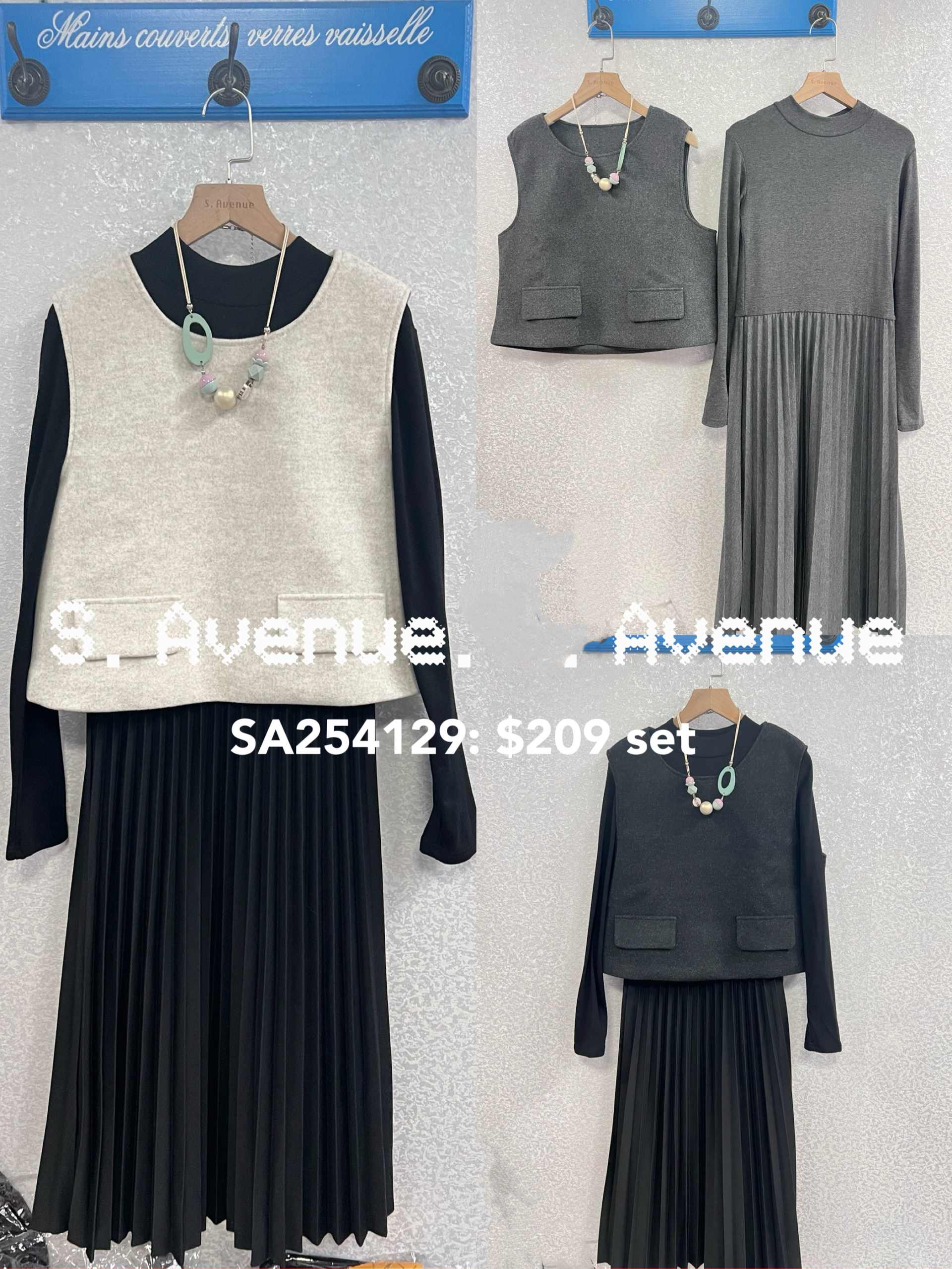 SA254129: 長袖淨色下百撍op配絨料假袋絨背心