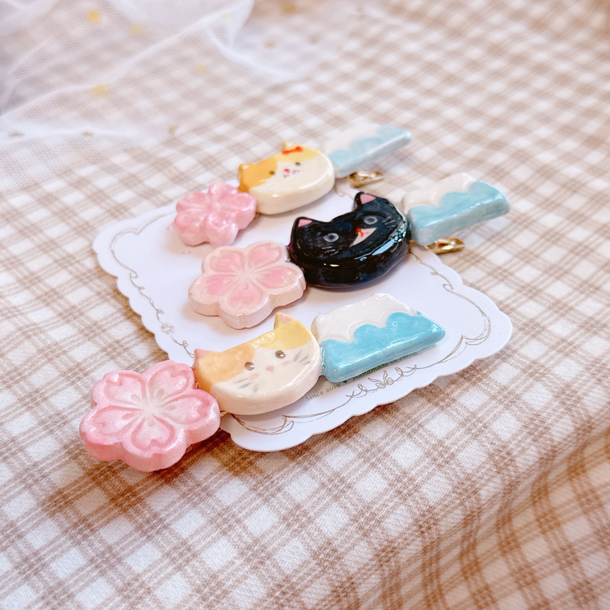 手繪和風櫻花🌸貓貓富士山 髮夾