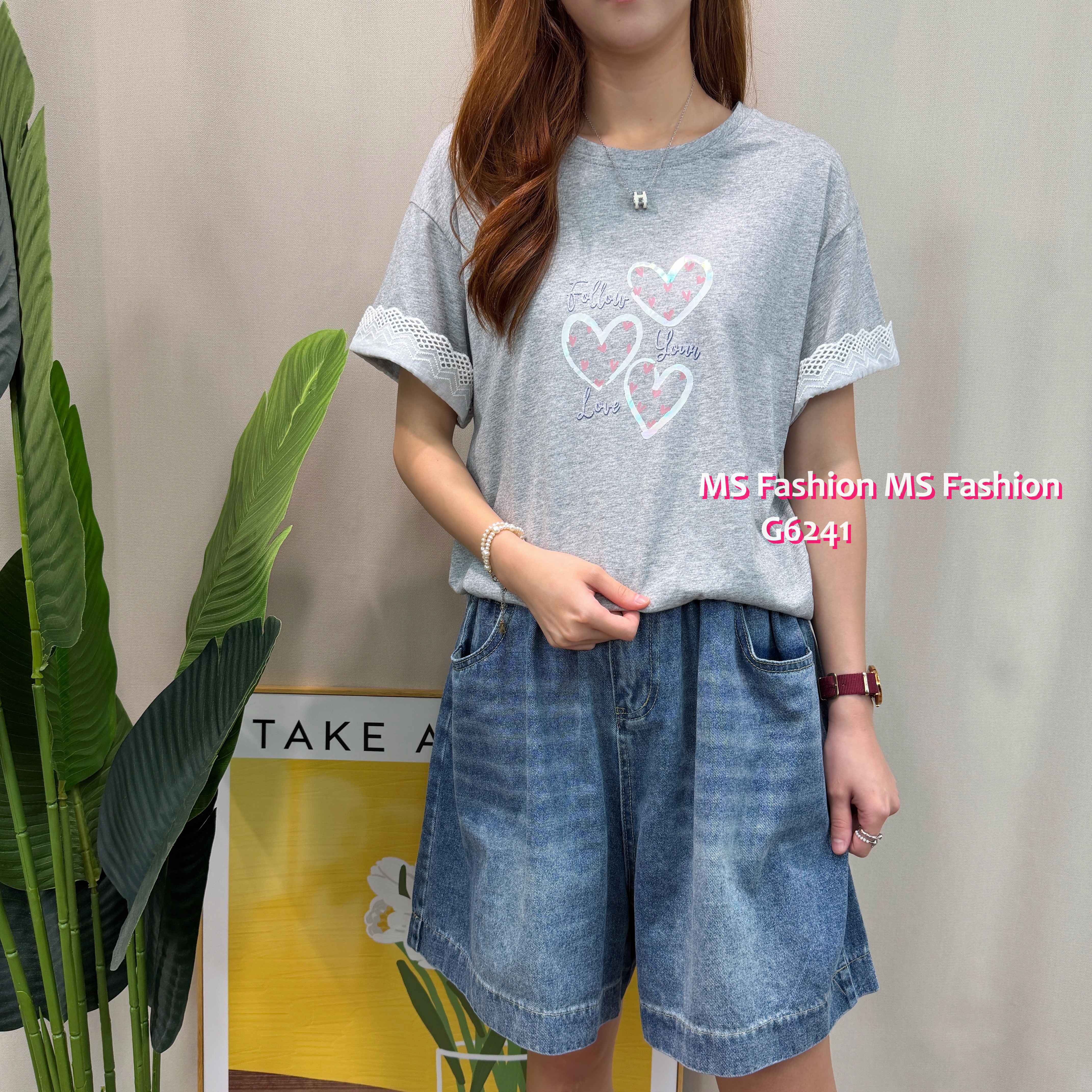 G6241 心心通花袖top