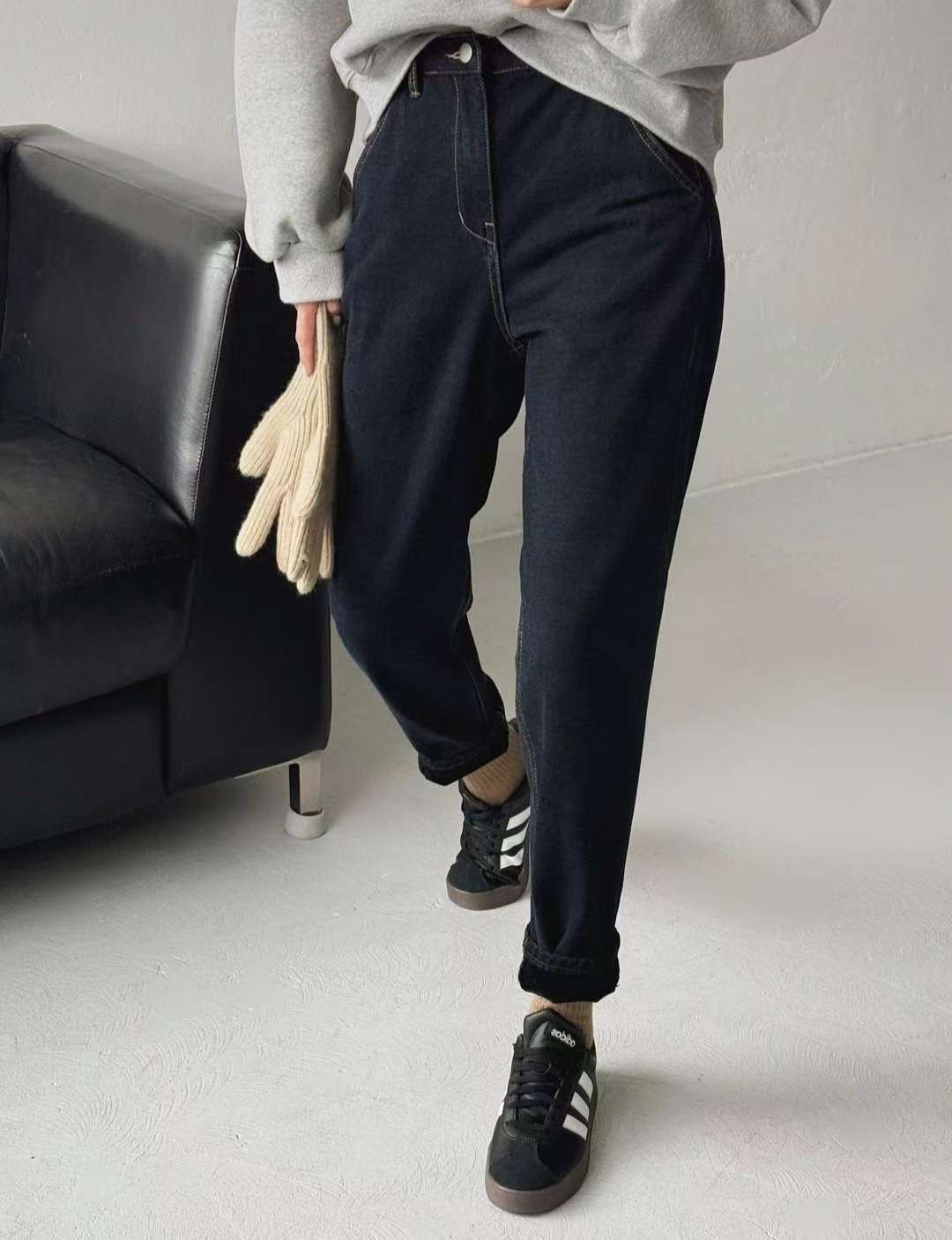 🇰🇷 薄絨鬆身直腳牛仔褲 (60420)