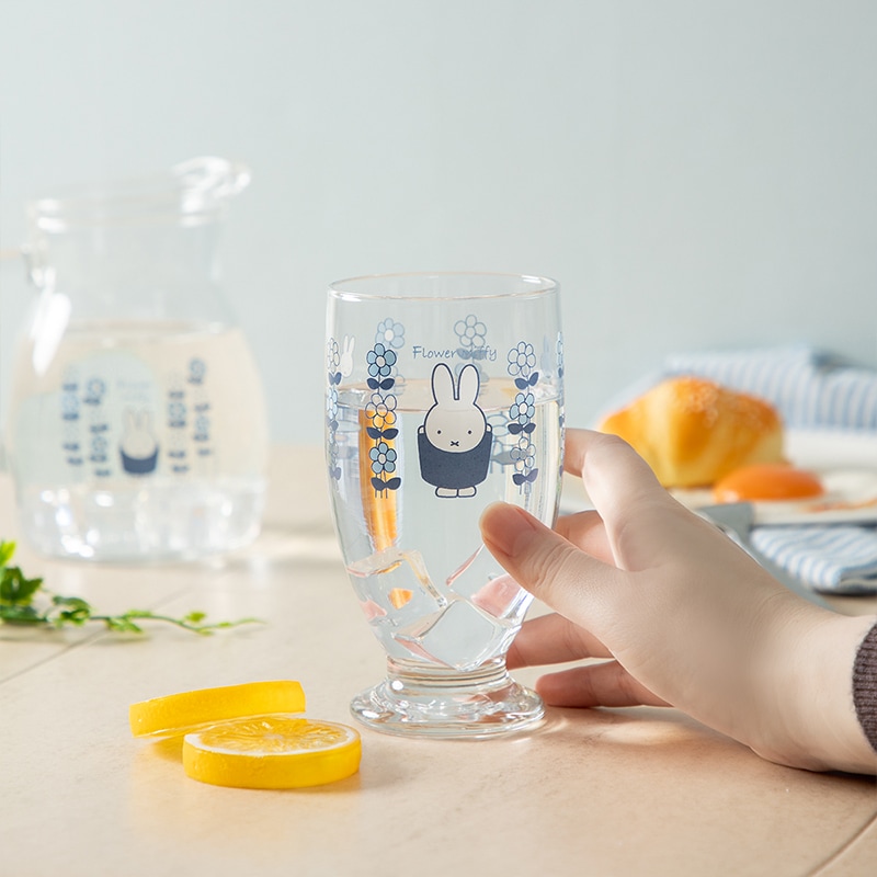 預購 miffy MF 限定 藍花玻璃杯 350ml 連假花一小扎 