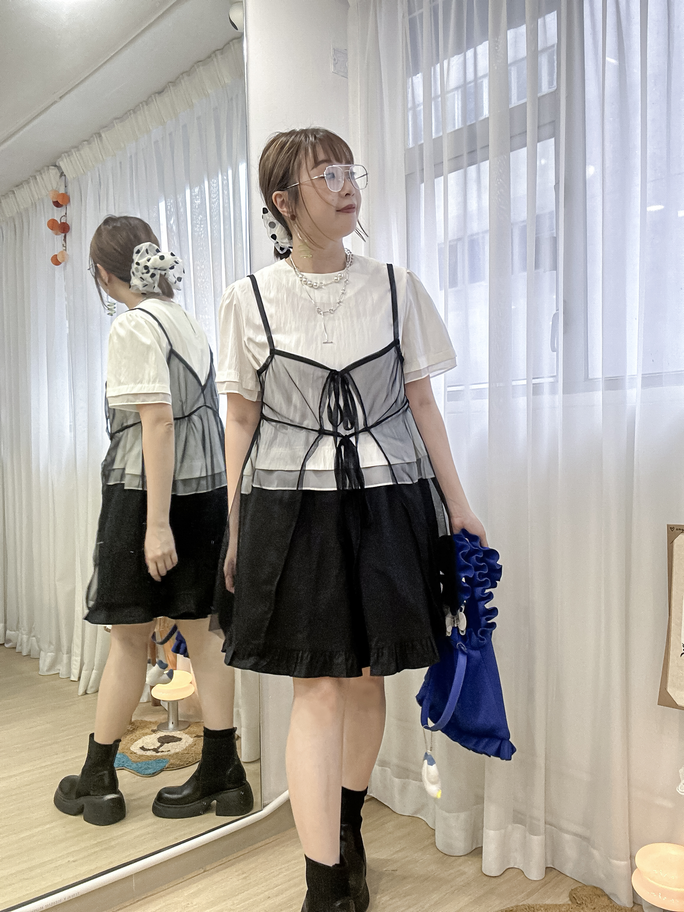 簡約知性美～層次拼接傘型襯衫 LF0001 - 白色 White