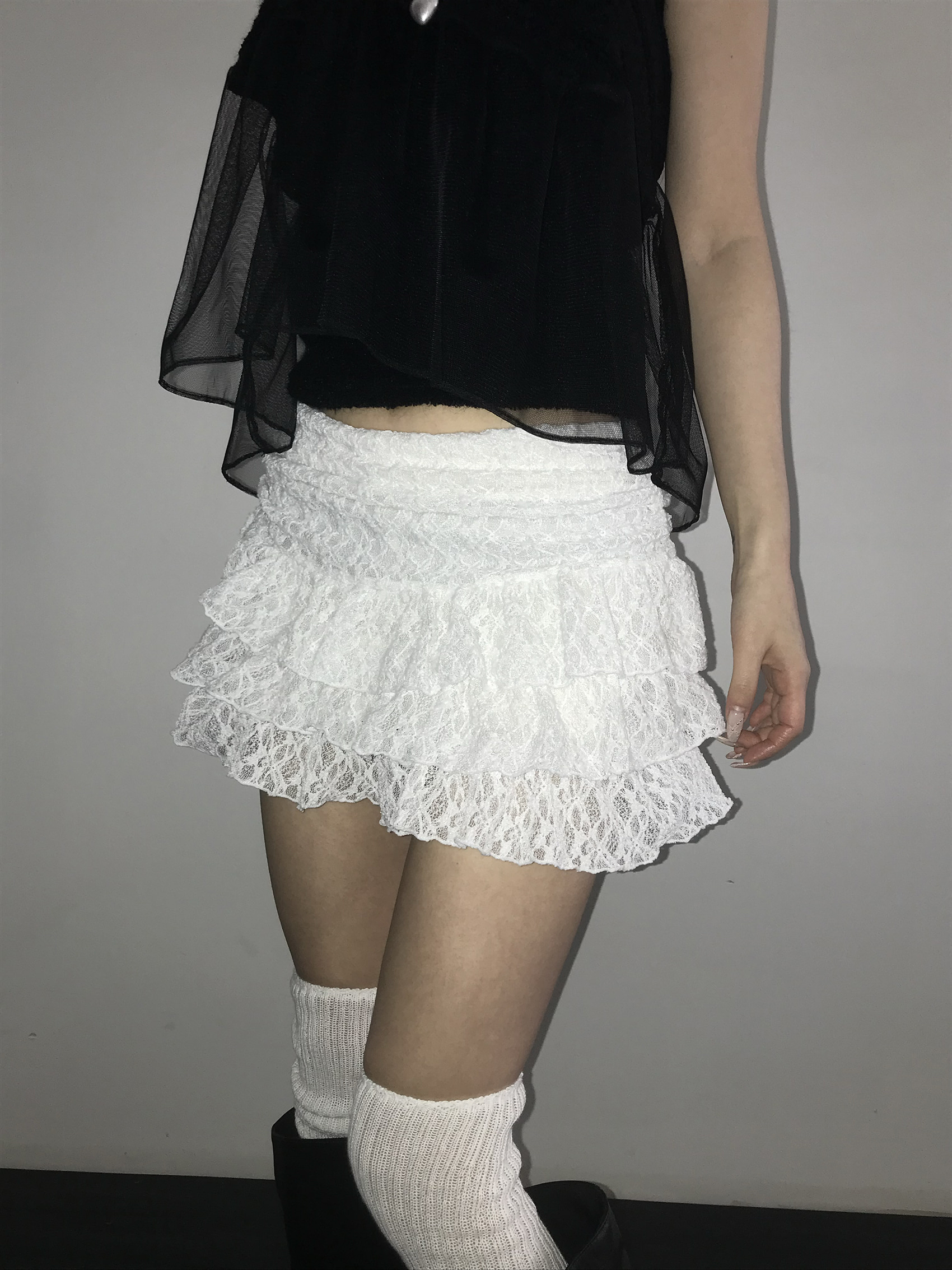Tiered Ruffled Lace Mini Skirt