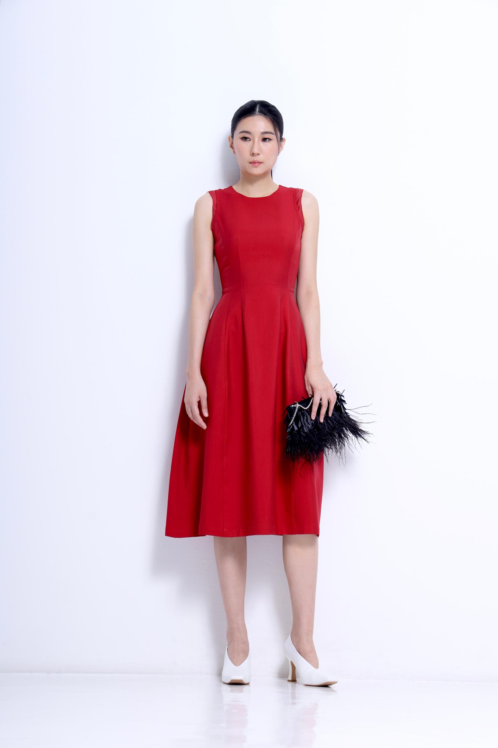 CD2159 ROUNDNECK SOLID FIT FLARE DRESS