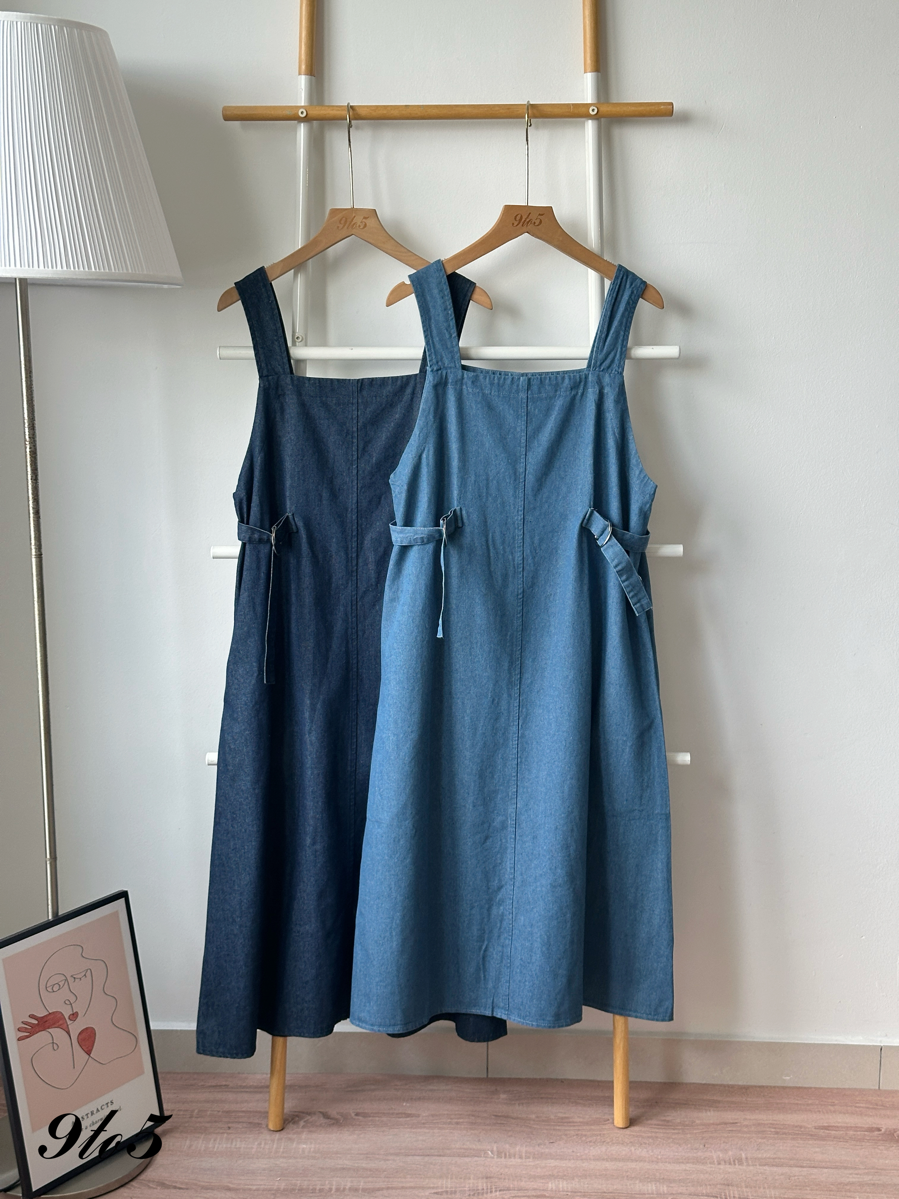 D2366 Sleeveless Denim Overall Dress - D.Blue & L.Blue
