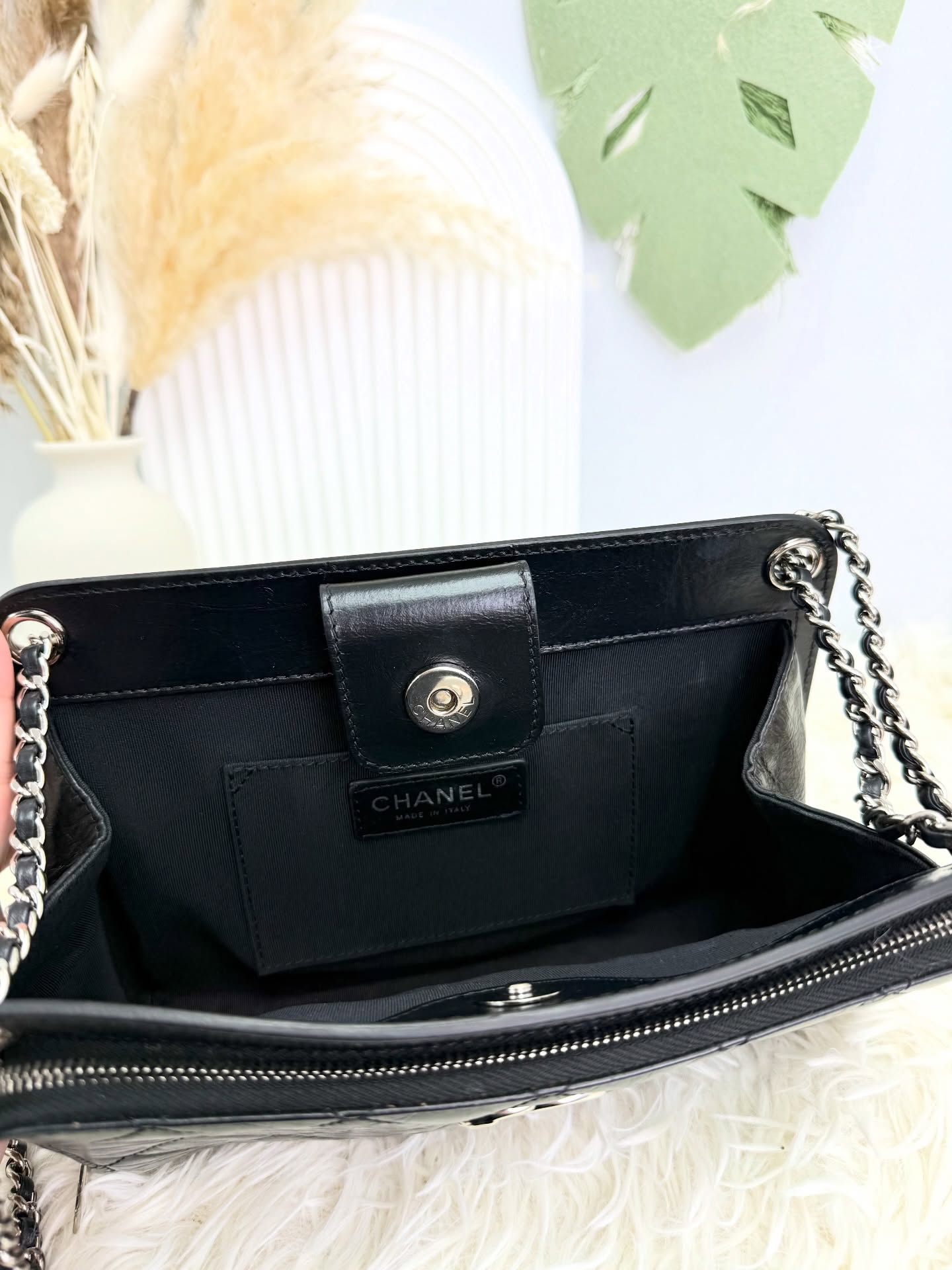 CHANEL 🤍PRE OWNED 🖤黑銀 斜孭腋下兩用 油臘皮🖤全套 