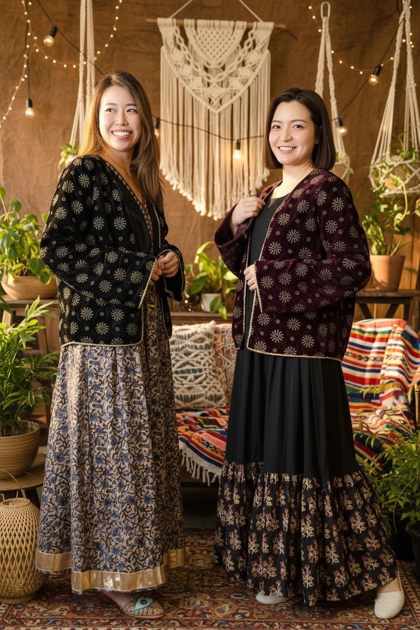 Black Velvet With Sun Gold Print Jacket #1103