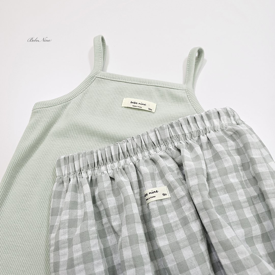☀️預訂 韓國直送☀️🇰🇷Bebenine三色標籤吊帶背心格紋上下套裝