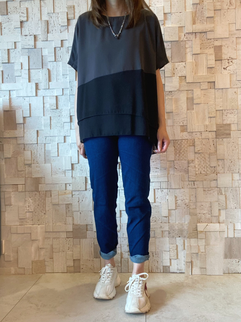 #2075 灰黑撞色雪紡衫🖤