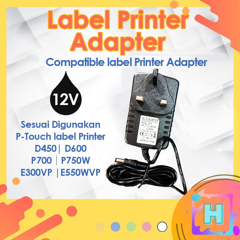 Compatible Label Printer Adapter 9V 12V power supply charger UK plug for H110 D450 D210 D600 E300VP P700