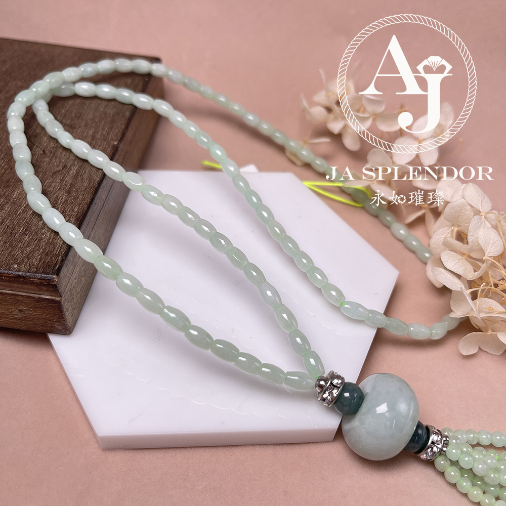 JN-H20-1519 天然翡翠A玉 華麗翠綠珠串串金項鏈