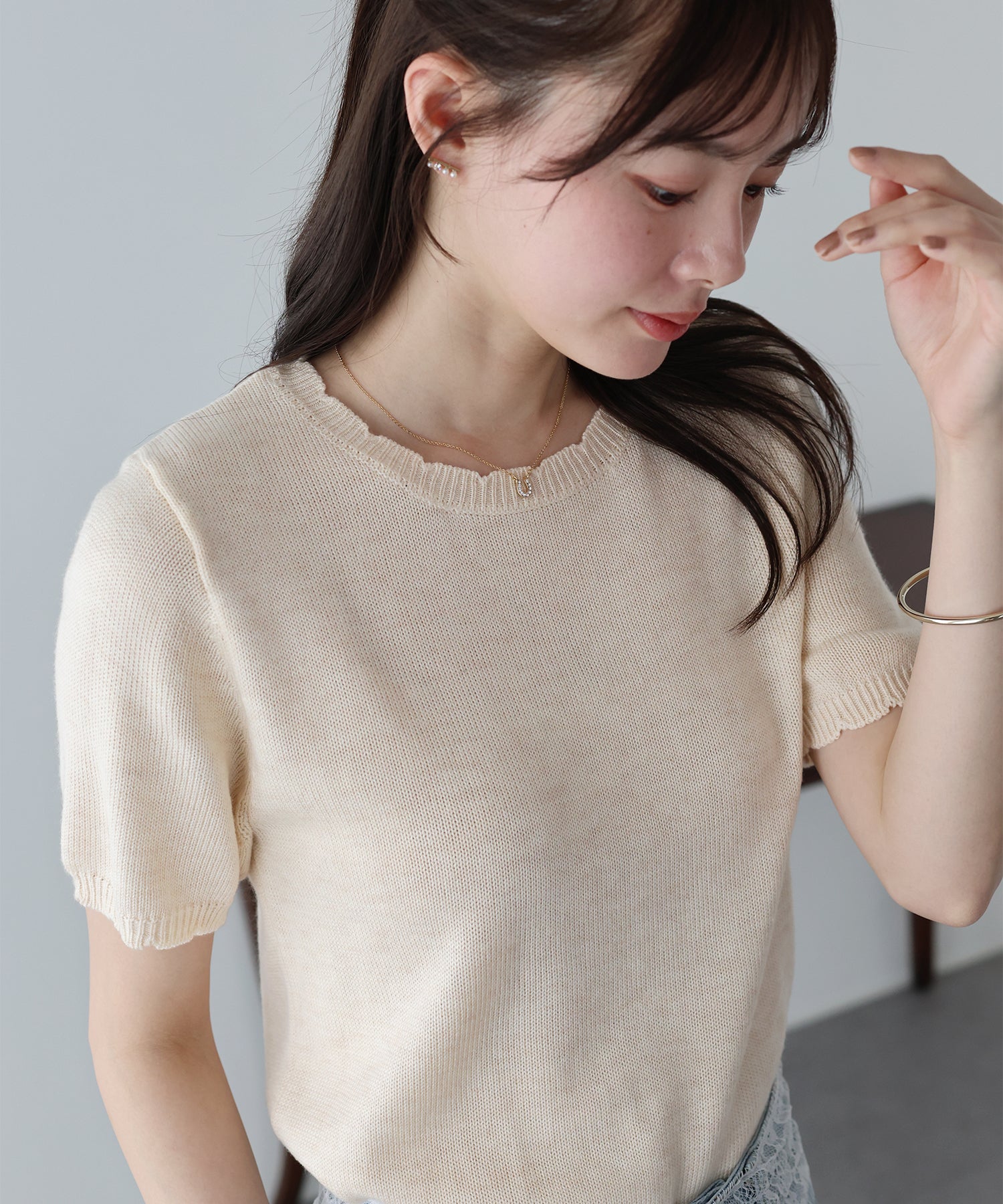 <JP> 扇形小曲邊薄針織 Top* 3色入 <預購>