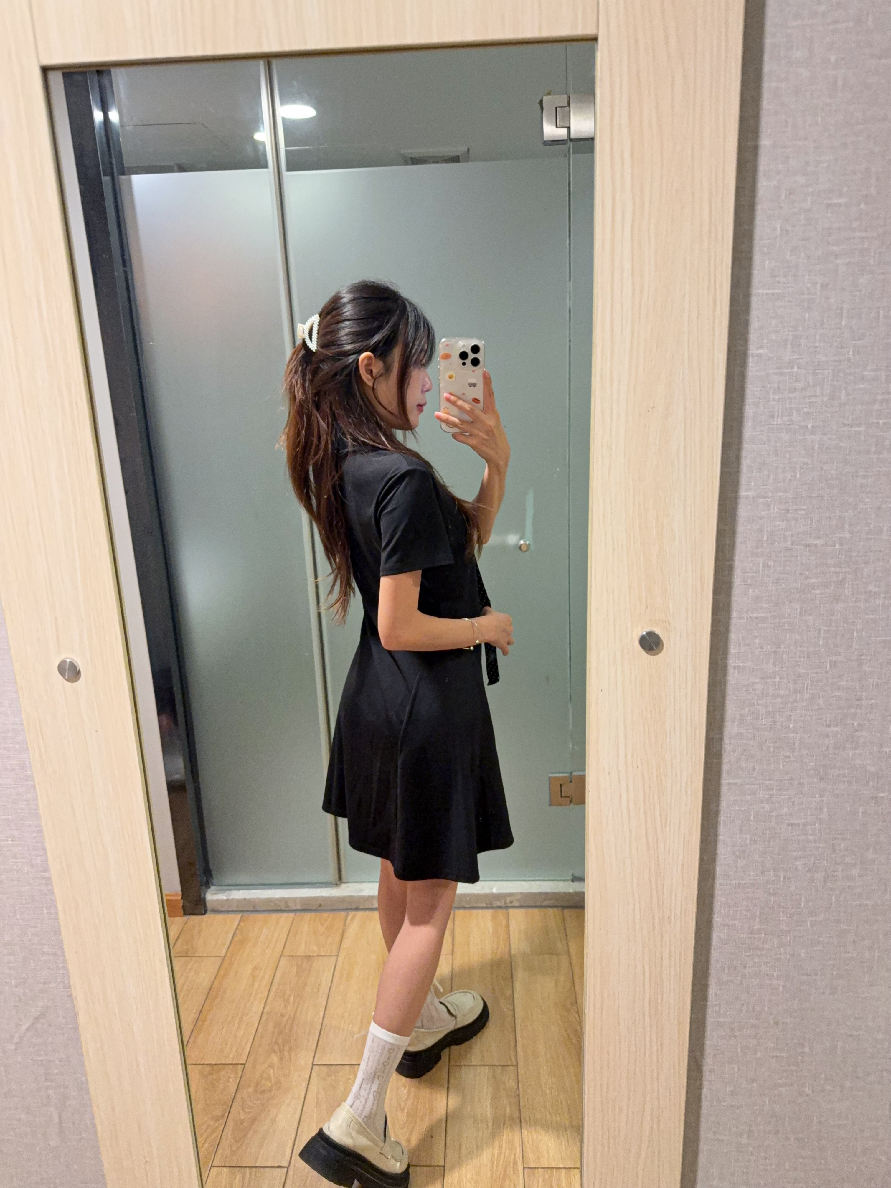 波点丝巾翻领收腰连身裙R2976