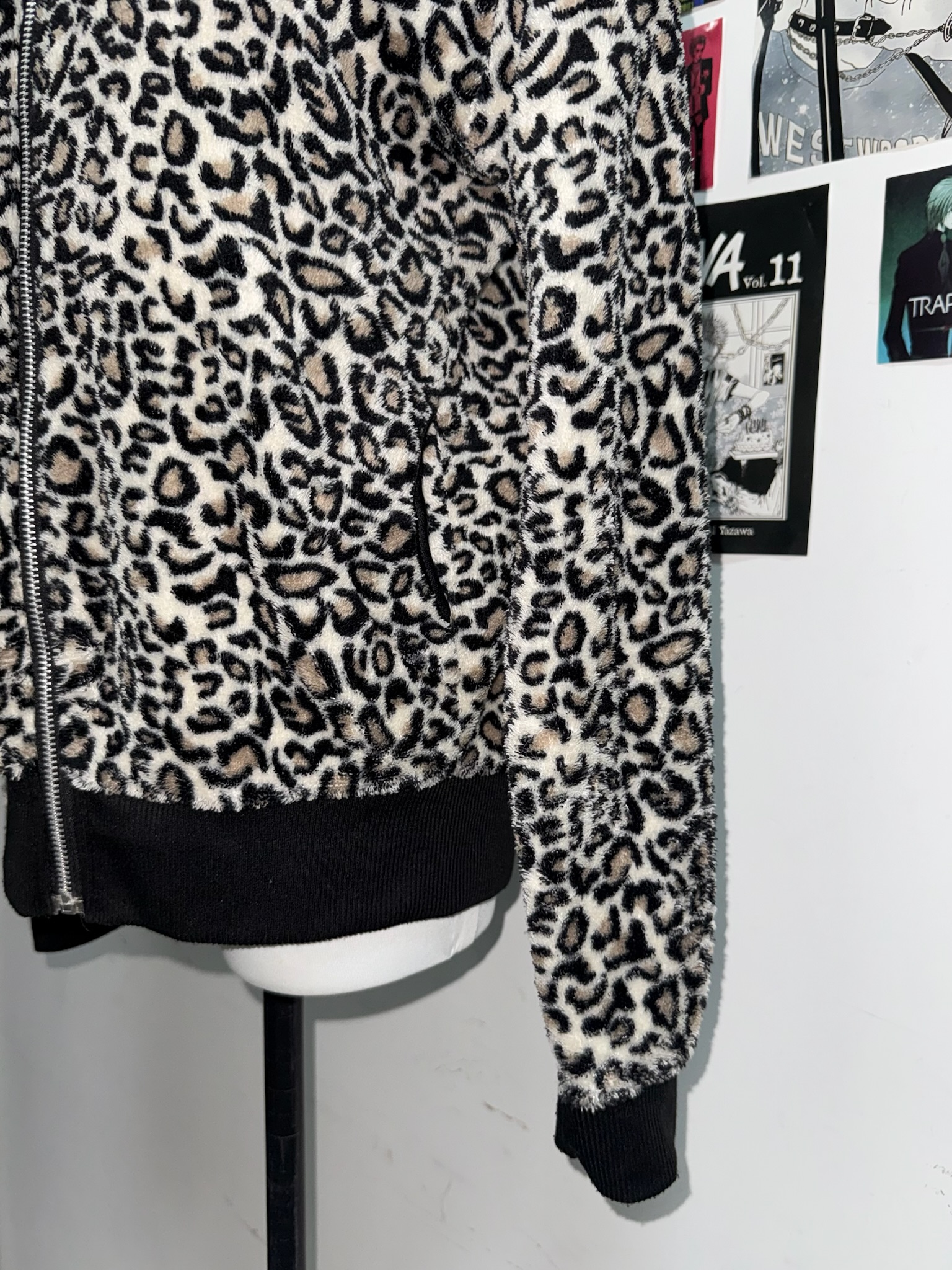 Leopard Print Zip-Up Hoodie with Black Trim