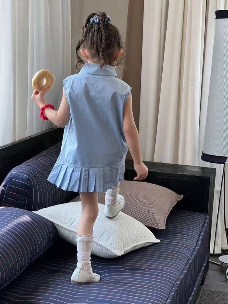 A64 女童时尚衬衫排扣背心裙