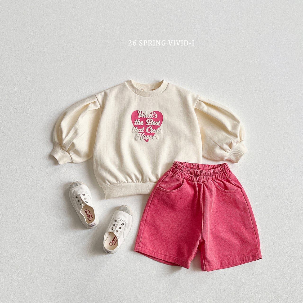 🌸預訂 韓國直送🌸🇰🇷VIVIDI三色立體英文愛心印花寬鬆泡泡袖衛衣