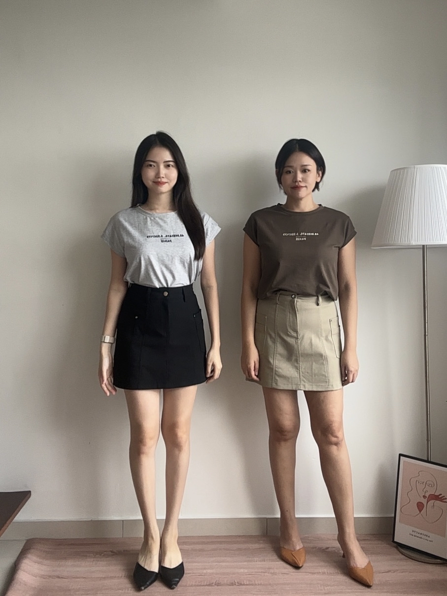 S1961 A Line Short Skirt - Black & Khaki