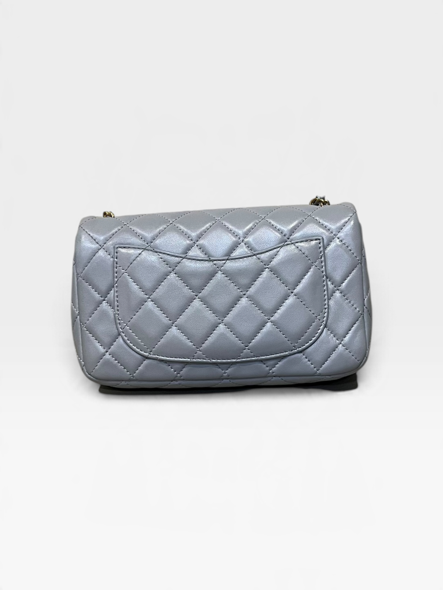 Pre-Owned Chanel Grey Lambskin Classic Mini Flap with Gold Ball / K9905