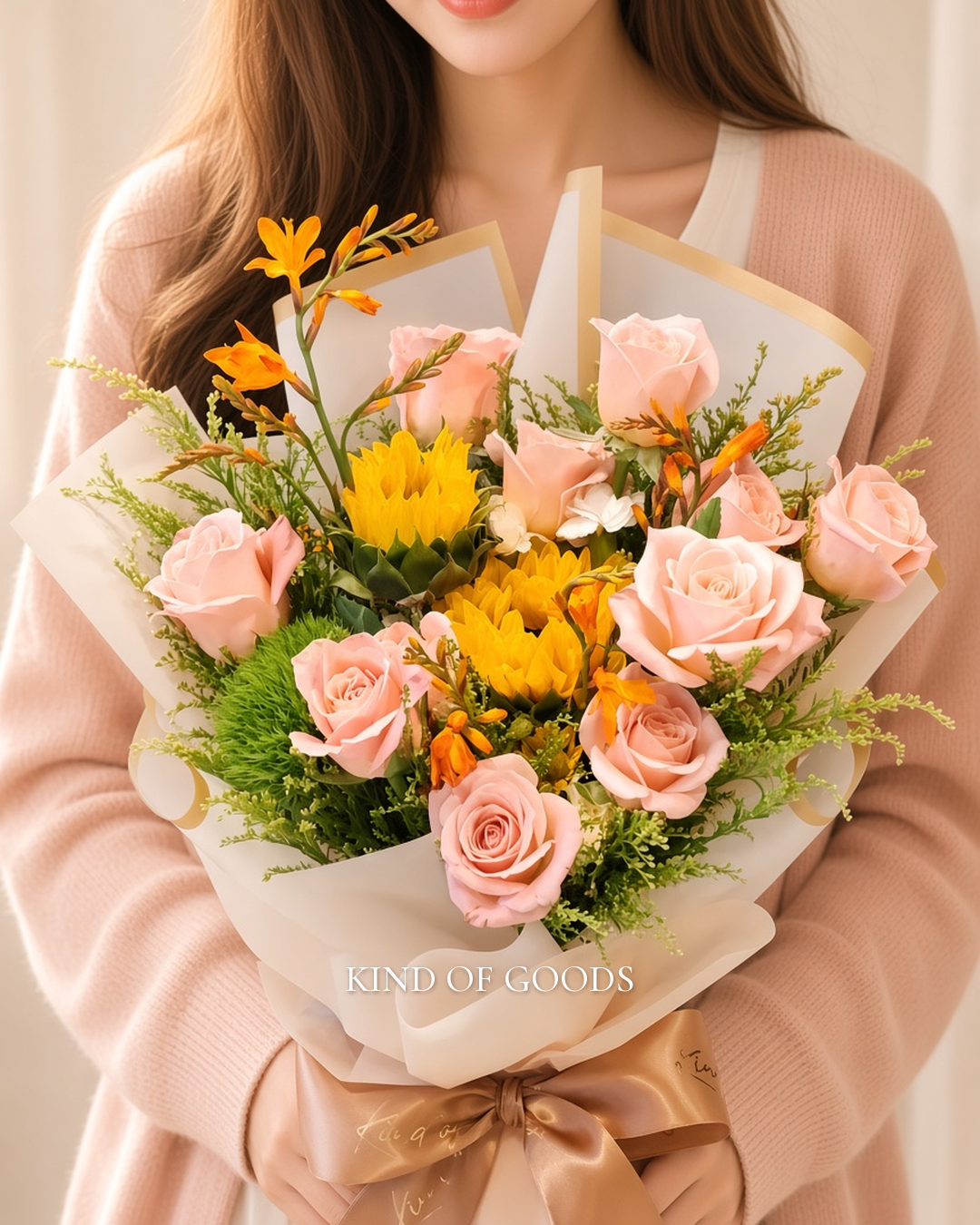 蜜桃向日葵花束