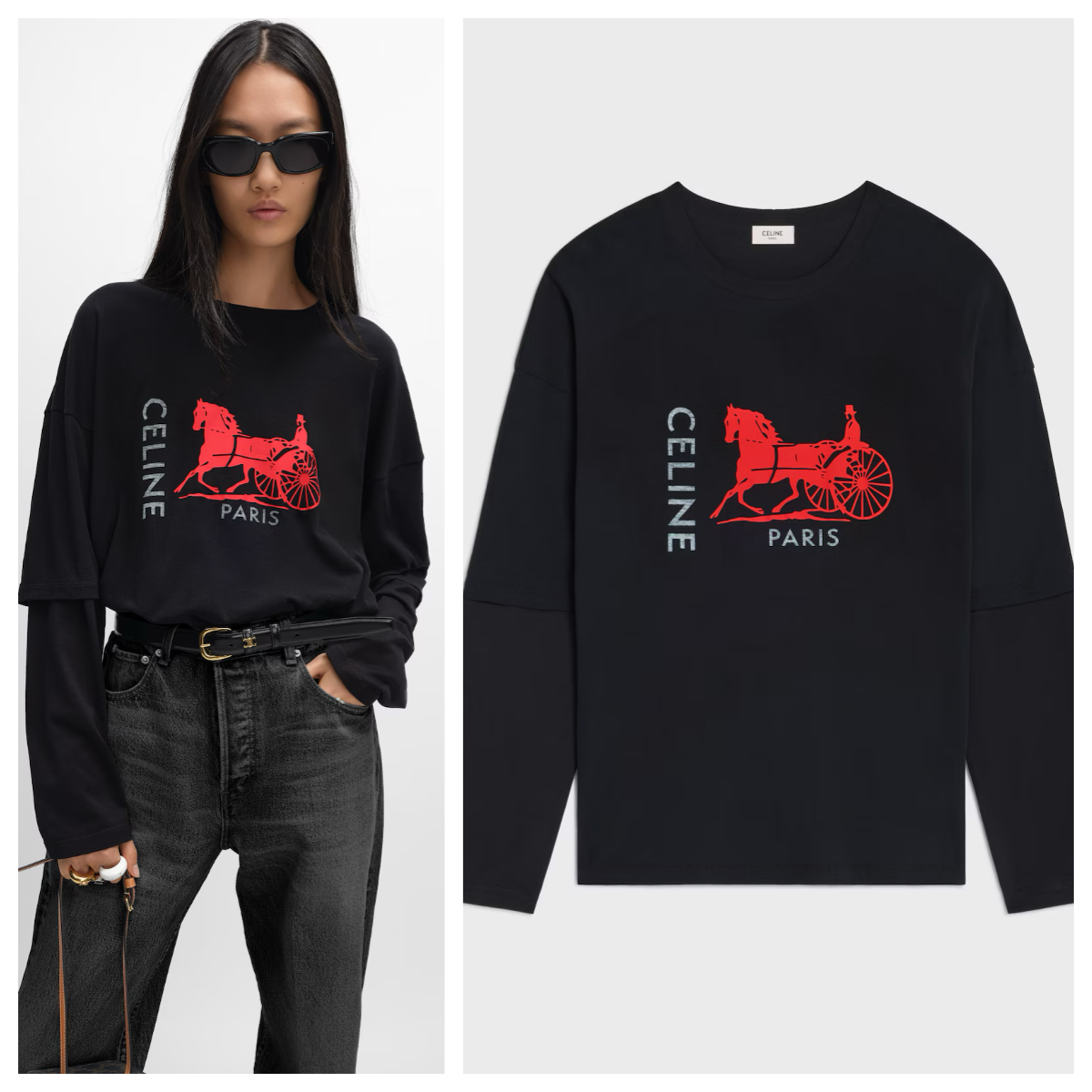 Celine 馬車印花假兩件長袖Tee