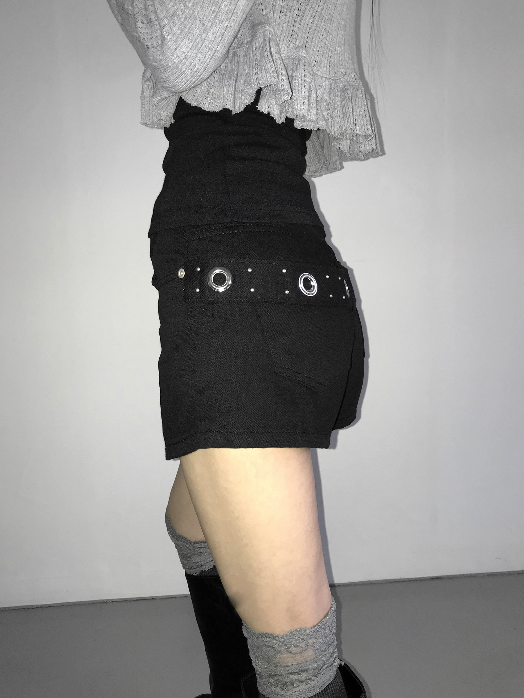 Grommet Belt Mini Shorts