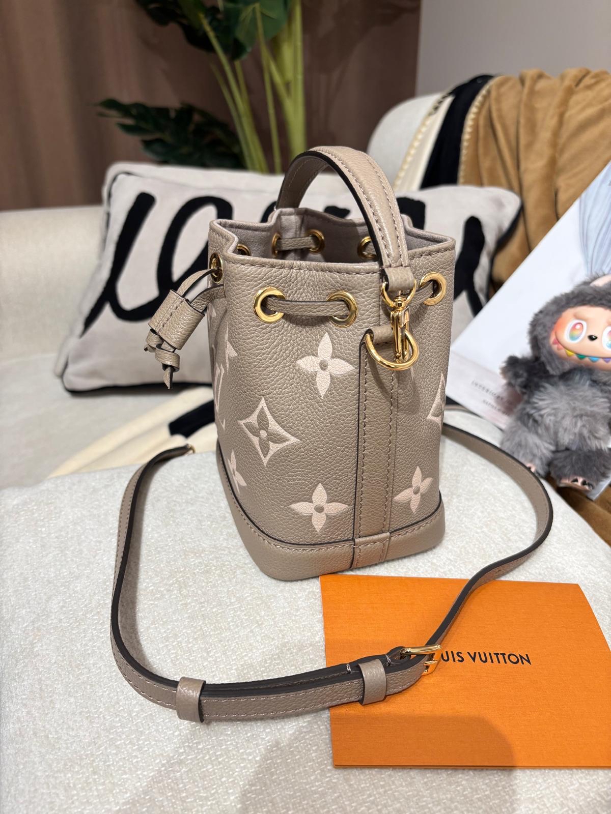 Lv Nano noe M46291 bucket Bicolor Monogram Empreinte Leather 100%Authentic,98%New ✅專門店收據✅塵袋✅Box