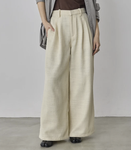 丹寧風人字紋褶褲 - 2026 流行穿搭  女士長褲 春夏時尚穿搭 柔軟舒適 成人休閒 日常穿搭 易於配搭 日本直送   #JP-I-260032