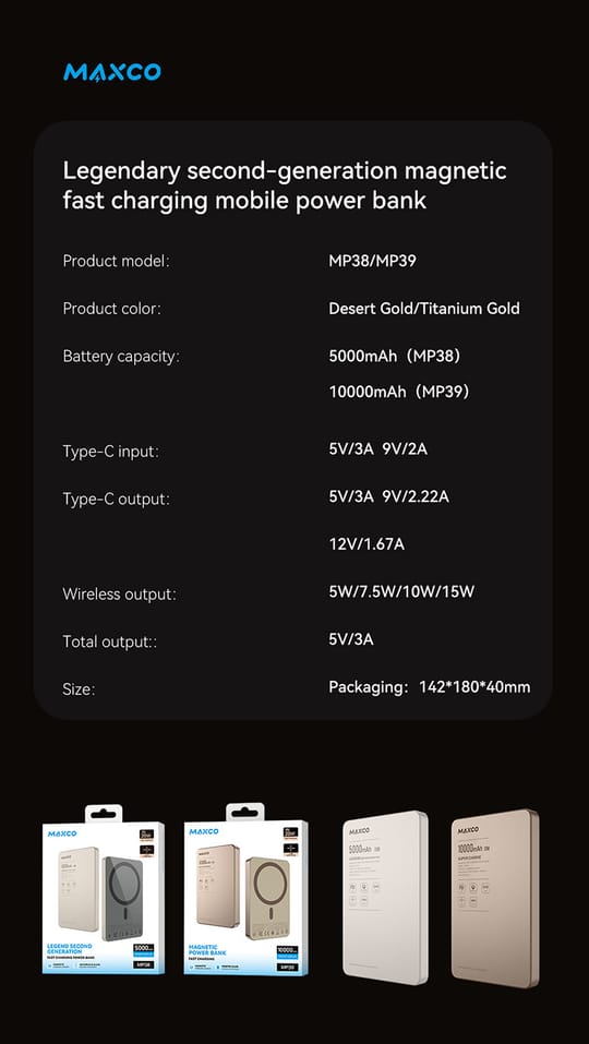 [CCC認證產品及可追溯二維碼] Maxco Magnetic 5000mAh PD 20w 金屬磁吸流動電源 MP38 [預計8月中出貨]