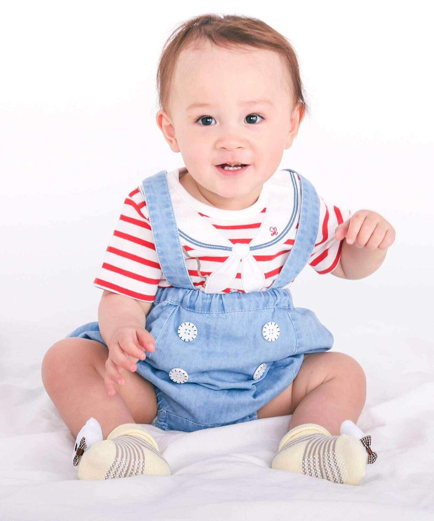 🇯🇵預訂 日本直送🇯🇵Slap Slip Baby兩色指南針望遠鏡印花水手領貼花短袖包屁衣