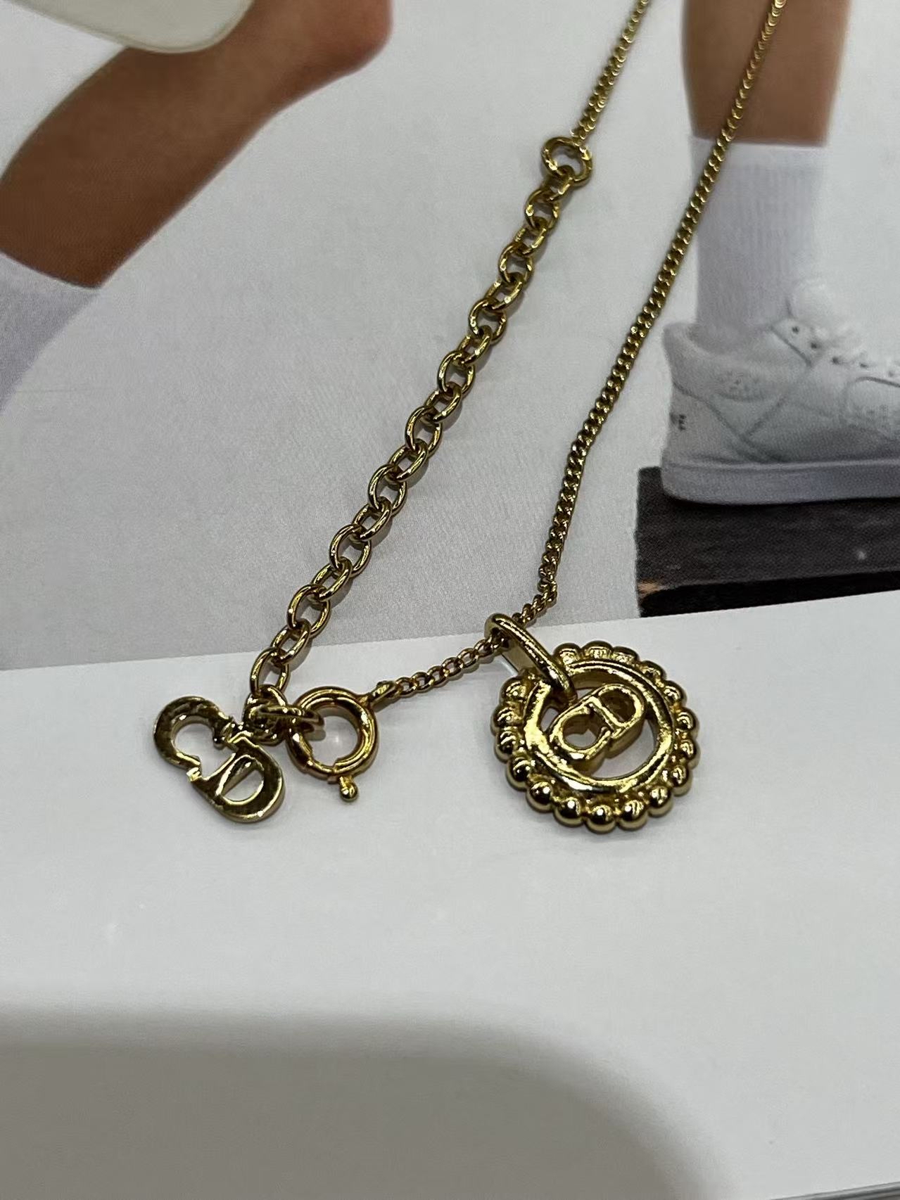 Dior CD Logo Motif Necklace Gold Vintage 