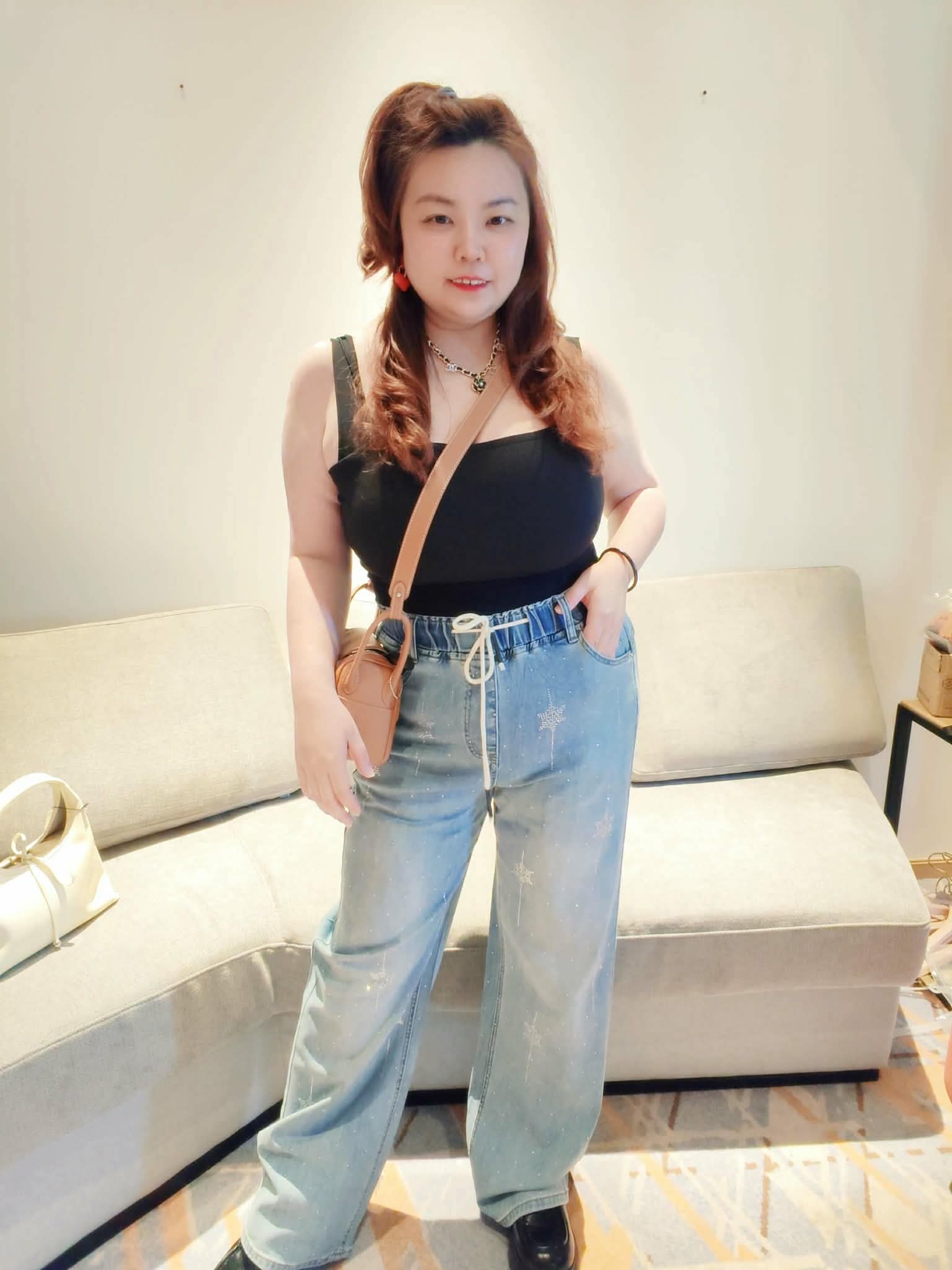 YPA04 C1069 时尚休闲雪花设计牛仔长裤