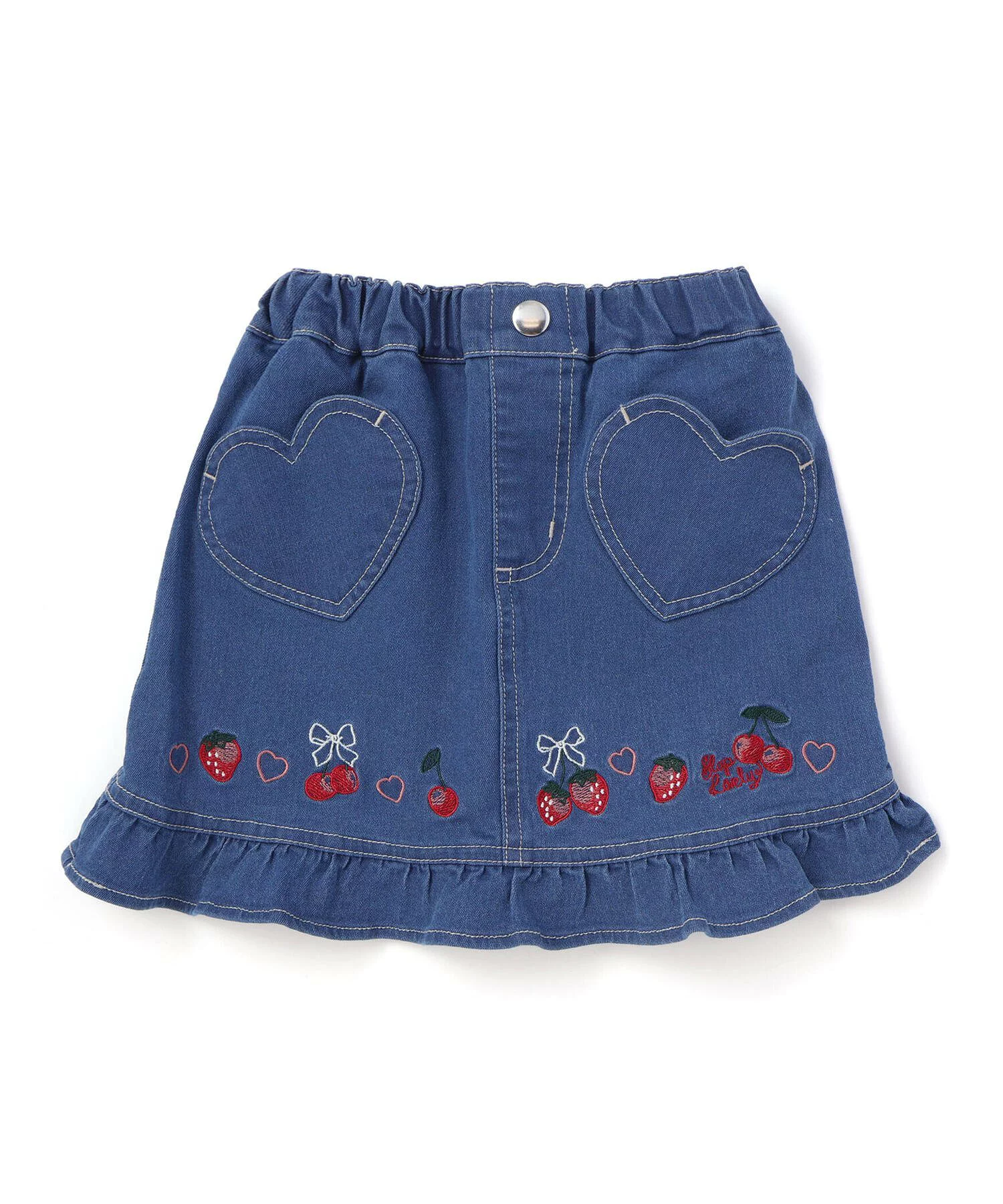 🆕【⭐訂購⭐】🌀 🇯🇵 日本直送 草莓櫻桃刺繡 心型口袋 荷葉邊 牛仔裙(短褲內襯)［2款選］🌀 [ELJA-0038][261104]
