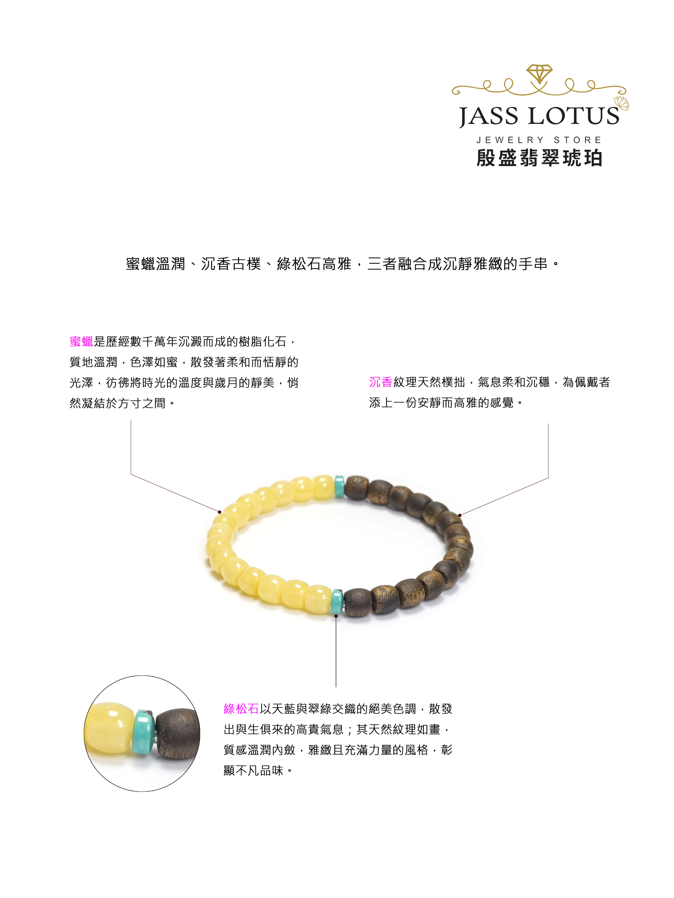 棋楠沉香鼓珠+蜜蠟+綠松石手串