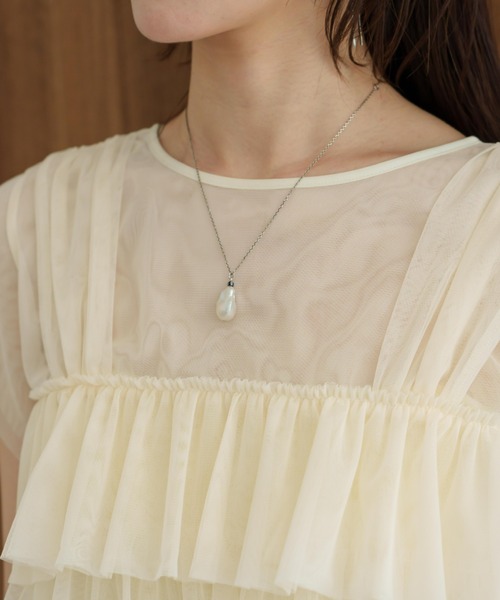 薄紗荷葉邊法式袖上衣【JT037】