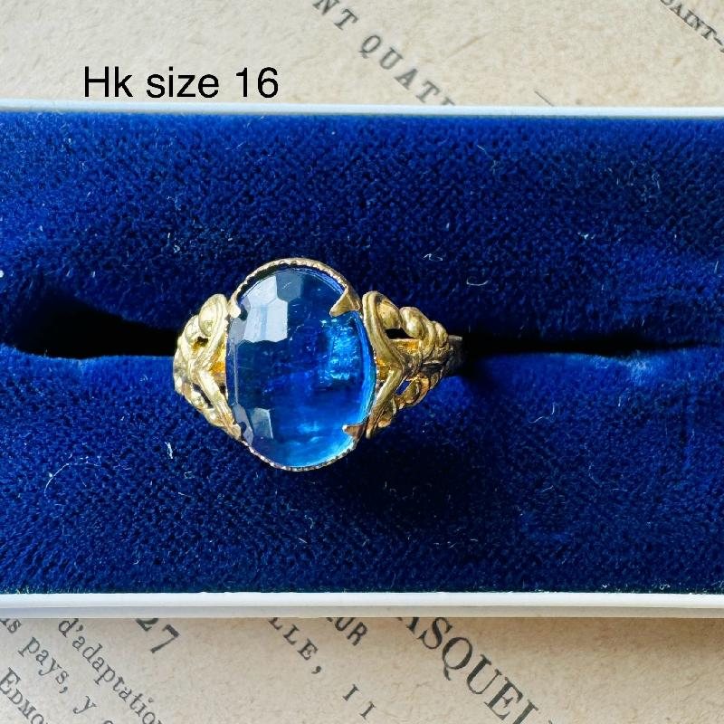 New Old Stock - Post-War C.a. 1950s Handcraft / Made in Czechoslovakia Vintage Glass Brass Alloy Ring - Various Size (B094)