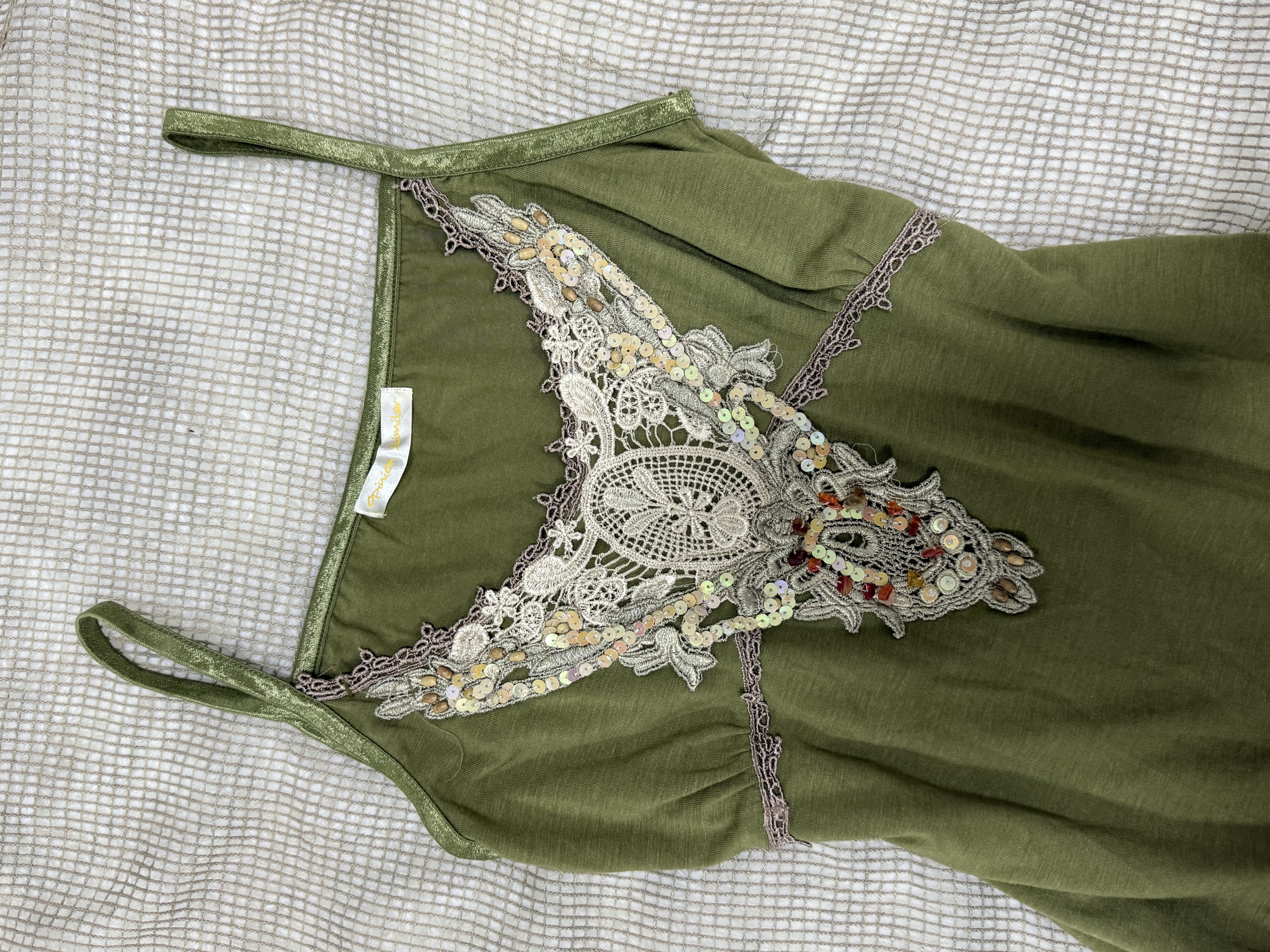 Olive Green Fairycore Embroidered Tank
