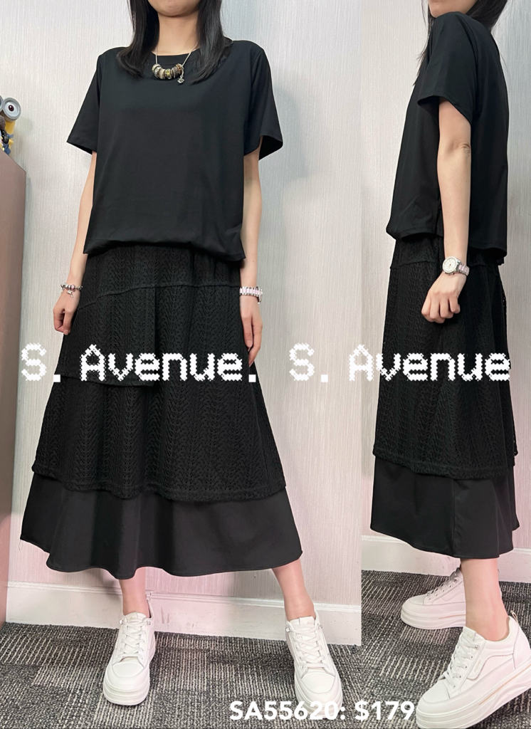 SA55620: 短袖下拼勾花lace öp 