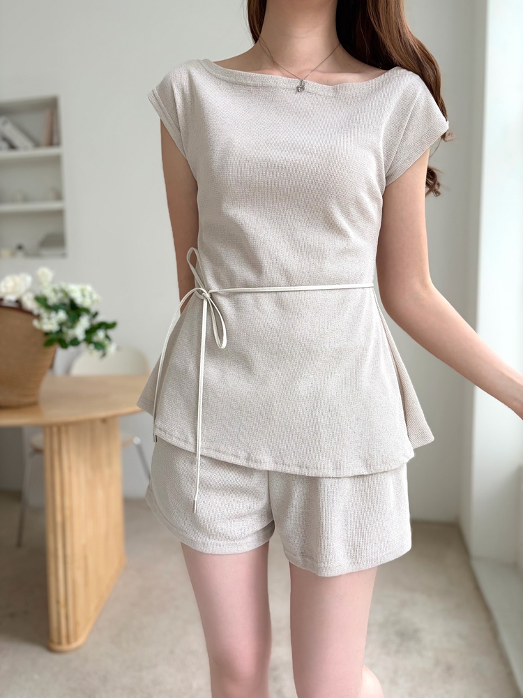 Elysian Boat Neck Belted Set (Mocha)