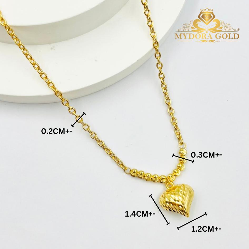 MYDORA Rantai Leher Sauh + Boba + Love Pahat l EMAS 916/22K