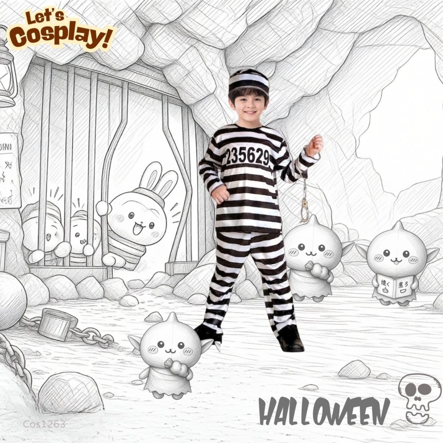 兒童萬聖節囚犯服裝 Kids Prisoner Costume｜學校表演家庭主題裝 S–XL｜COS1263