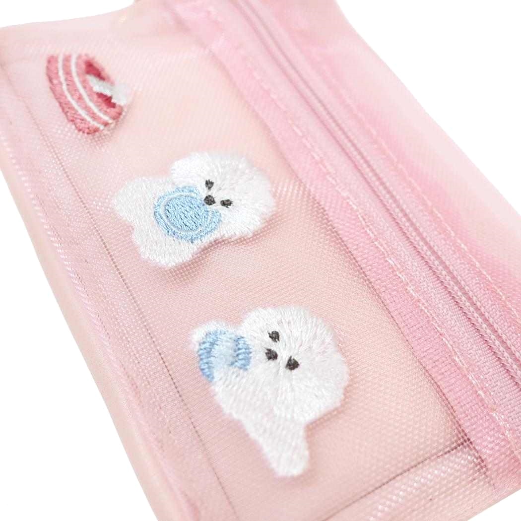 現貨｜日本 Q-LiA 狗狗 刺繡 網袋小袋 / 紙巾袋 (09564)