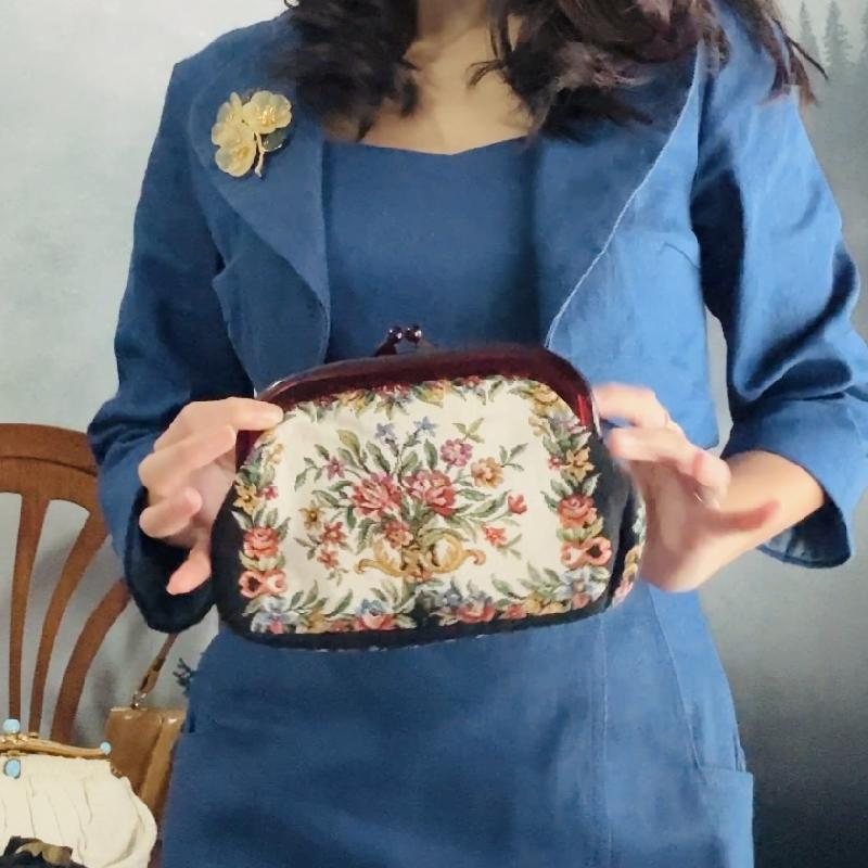 C.a. 1970s Floral Tapestry Clutch with Lucite Frame (MT2508 )