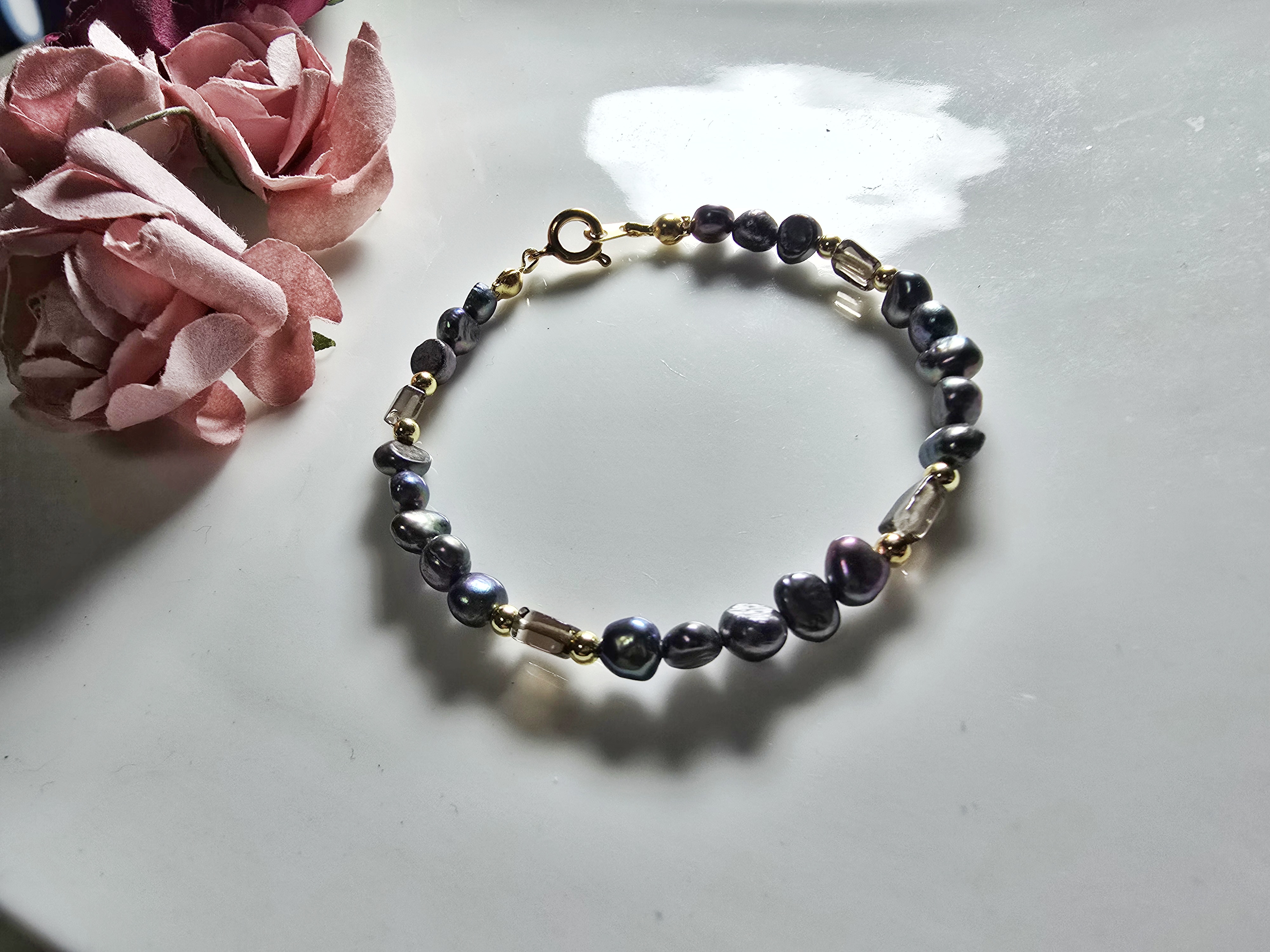 FWP0125-20  天然珍珠茶晶復古手鏈