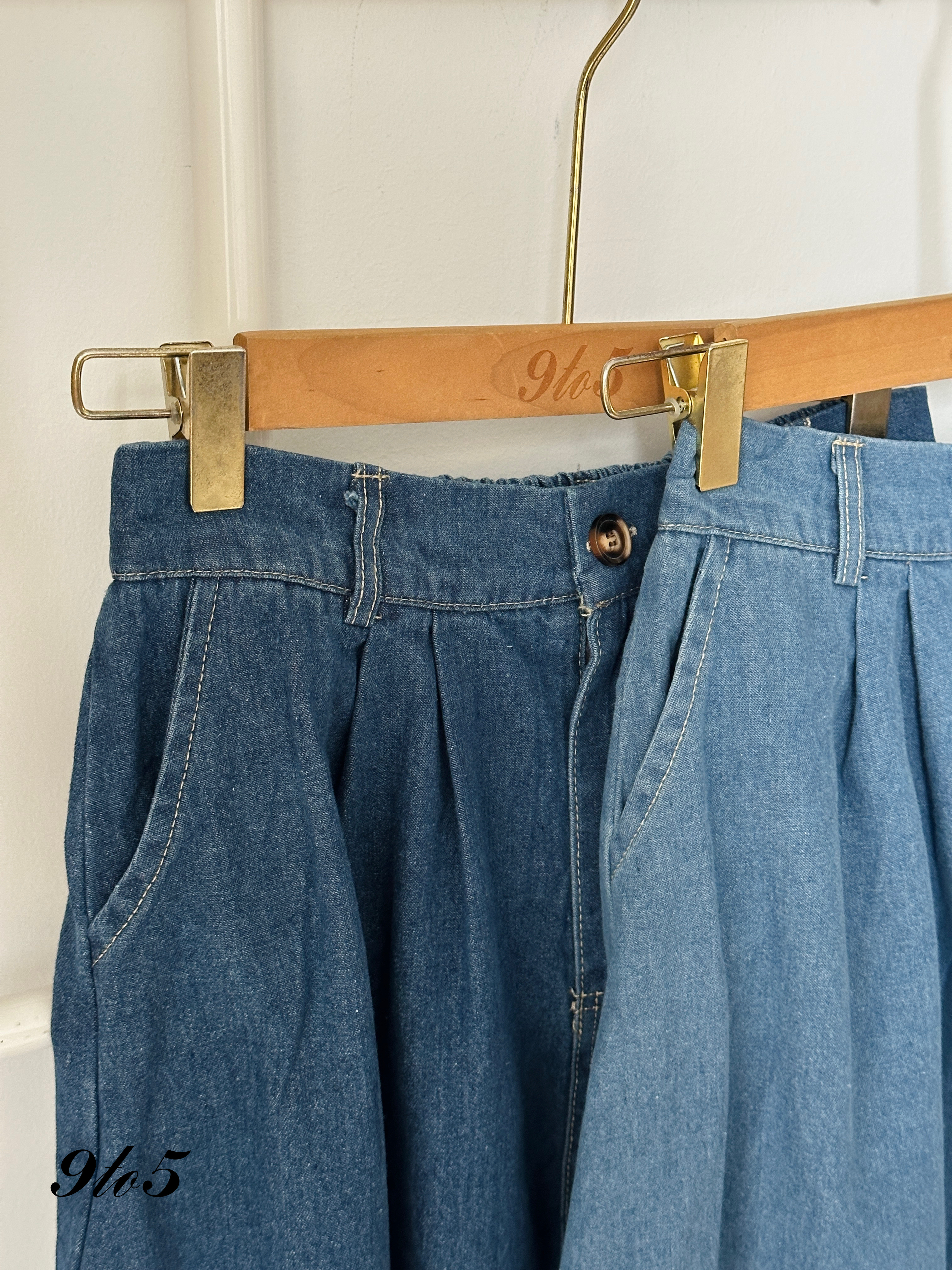 S1775 Denim A Line Skirt - Blue & Light Blue