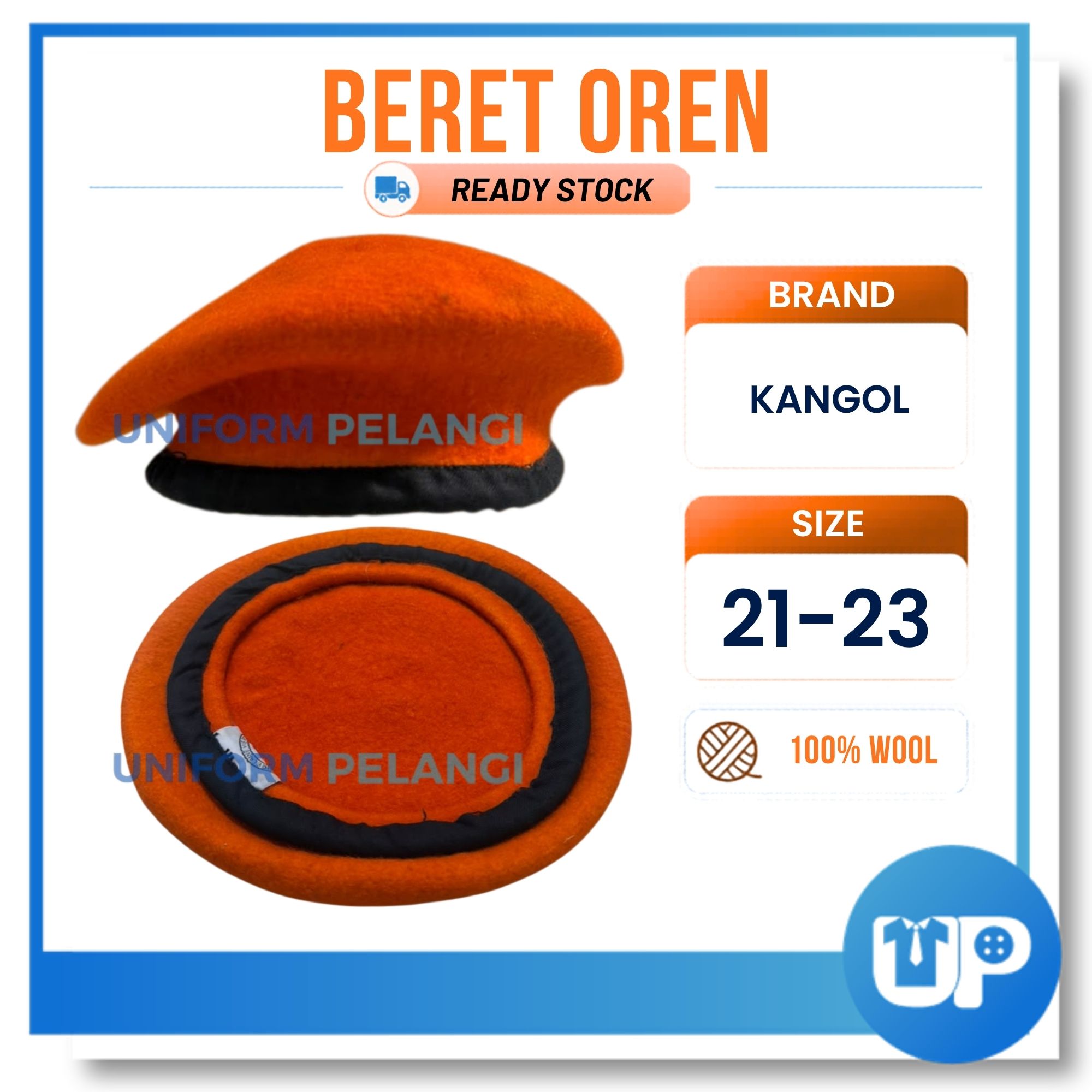 Kangol Beret Oren TUSPA/KASPA/SISPA/A.PM/ GURU/CIKGU/ (GURU SEKOLAH, PELAJAR SEKOLAH DAN UNIVERSITI)