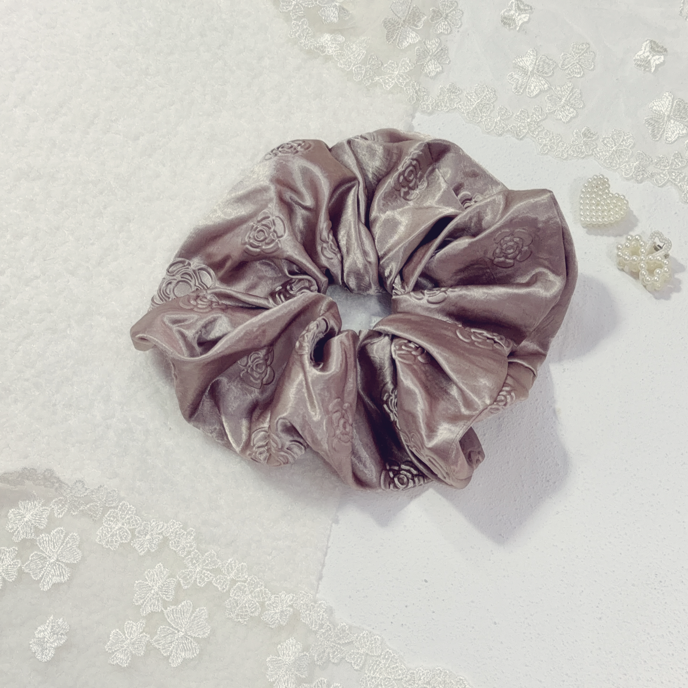暗紋玫瑰花髮圈 (三色)