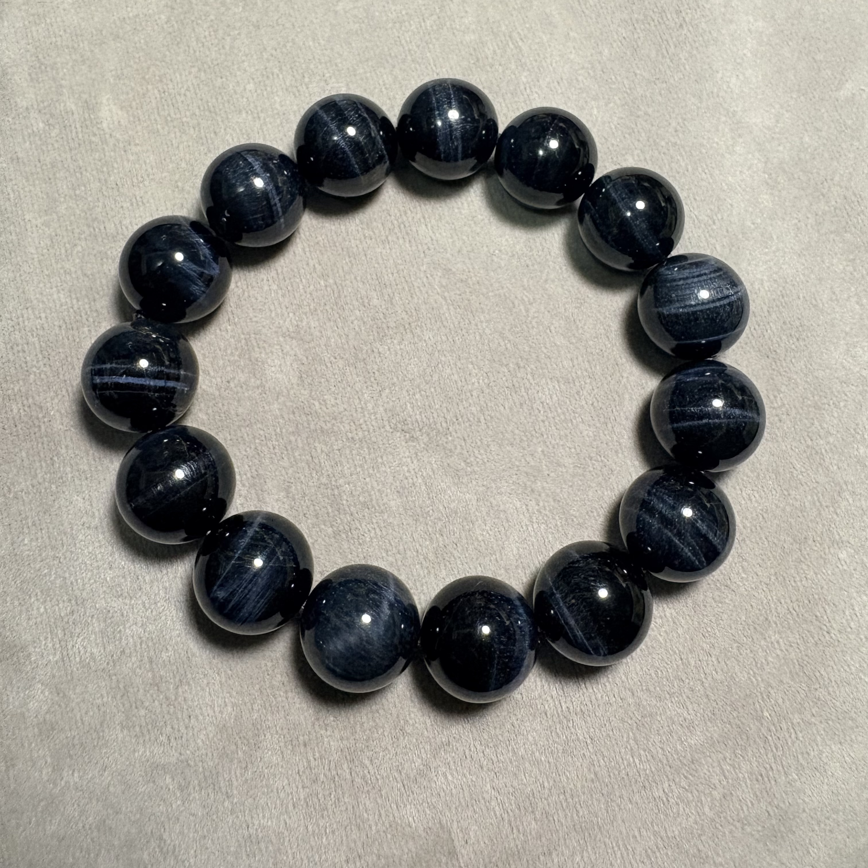 13.5mm藍虎眼石手串No. 3569｜規格：13.6mm珠16cm手圍
