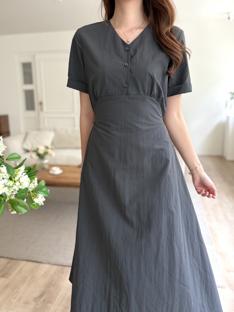 Evie Front Button Dress (Charcoal)