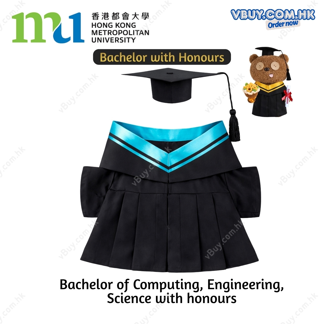  vBuy  訂製香港都會大學公仔畢業袍（bachelor with honours ) MU公仔畢業袍 都大公仔畢業袍可綉字綉名獨一無二