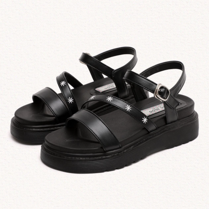 [mac moc] Ccotgil Casual Flatfoam diagonal Flower embroidery Sandal 